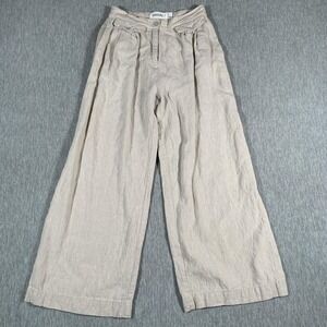 Sovere Pants Womens Medium Beige High Rise Wide Leg Linen Blend Pleated